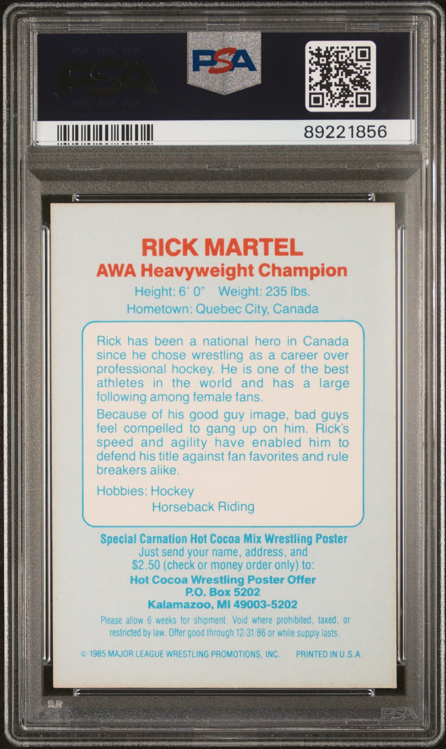 1986 Carnation Major League Wrestling Rick Martel PSA 7