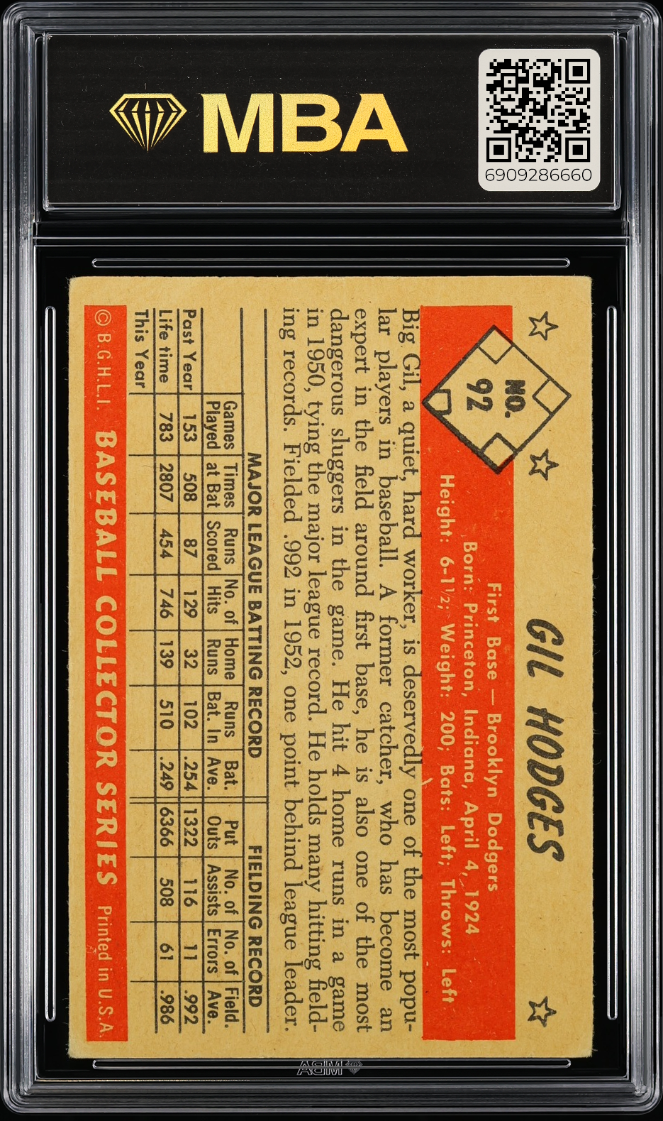 1953 Bowman Color Gil Hodges #92 MBA 3