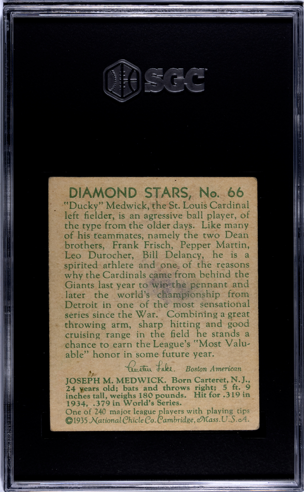 1934 Diamond Stars Ducky Medwick #66 1935 SGC 4.5