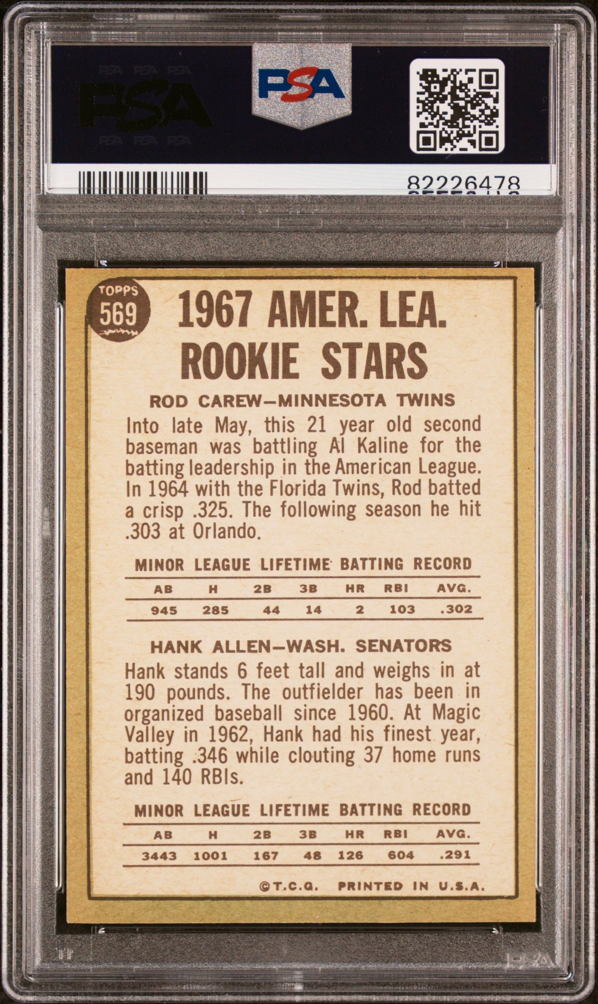 1967 Topps A. L. Rookies #569 R. Carew H. Allen PSA 8.5