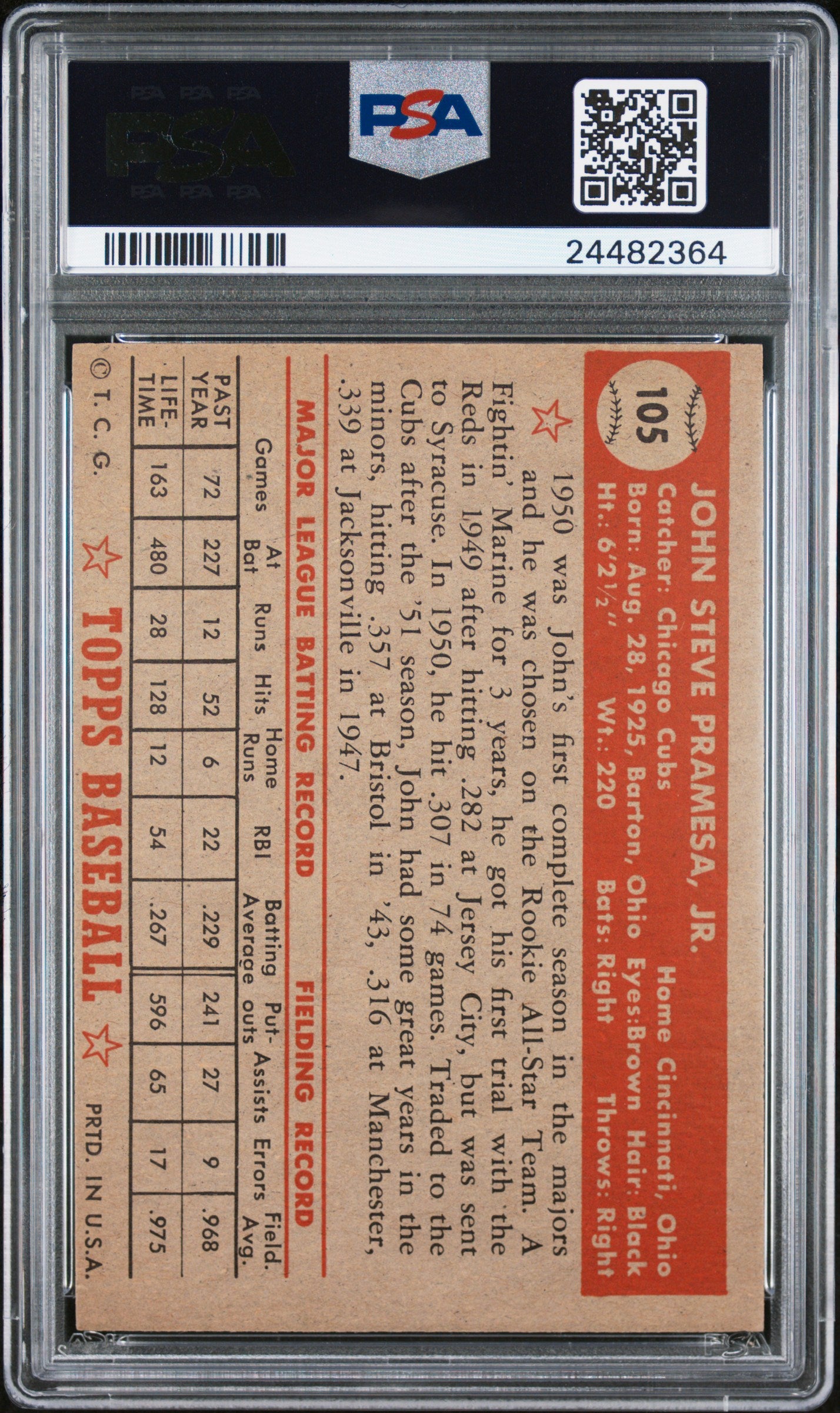 1952 Topps John Pramesa #105 PSA 7