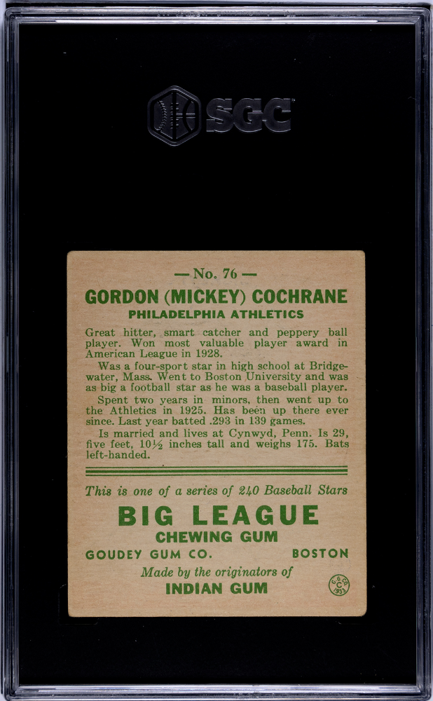 1933 Goudey Mickey Cochrane #76 SGC 3