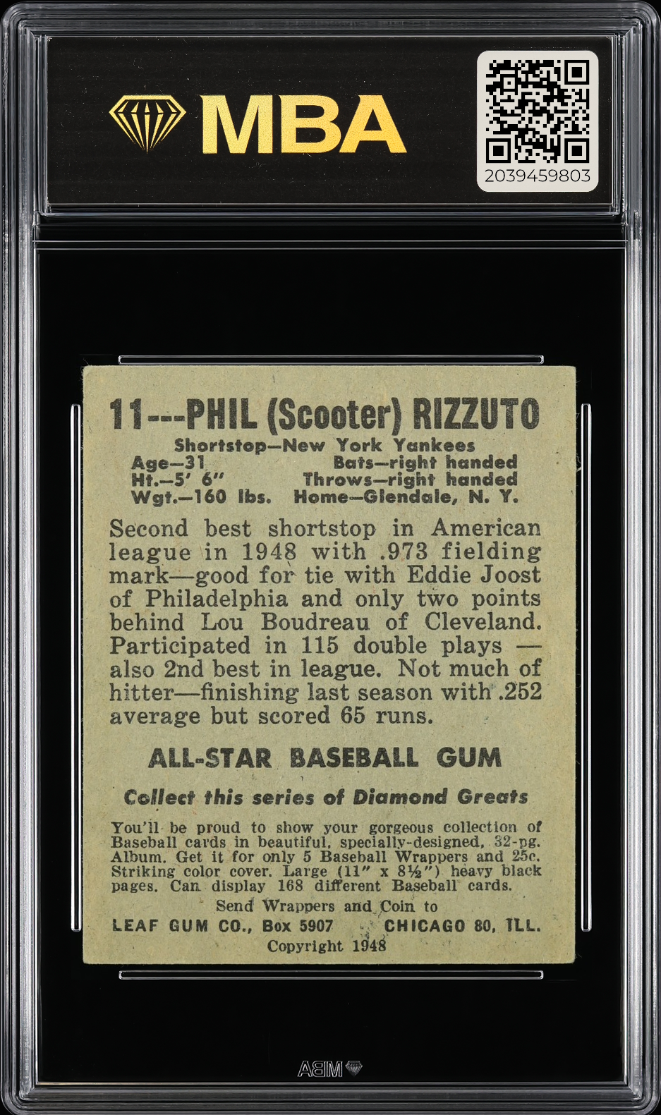 1948 Leaf Phil Rizzuto #11 MBA 4
