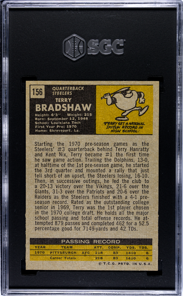 1971 Topps Terry Bradshaw #156 SGC 7