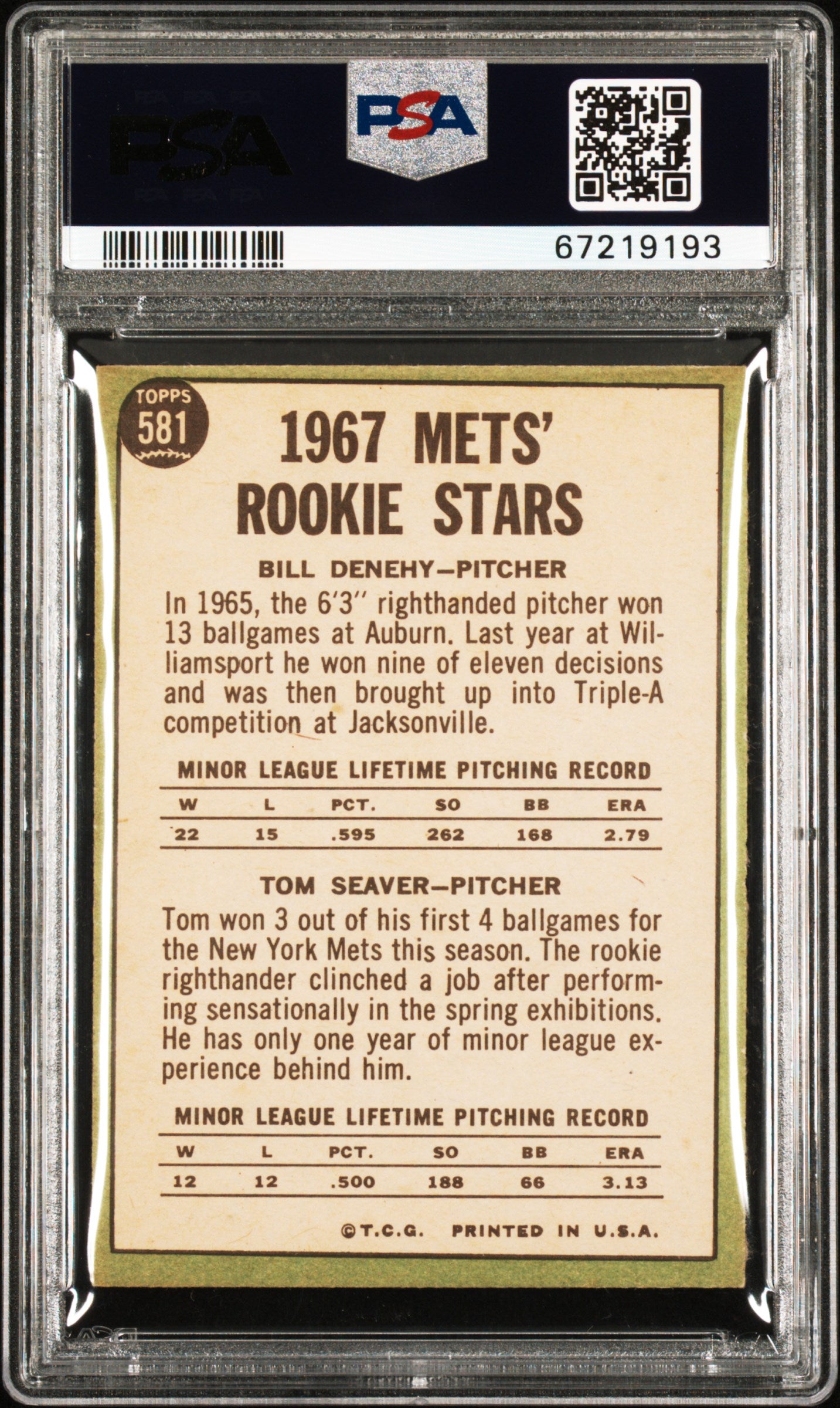 1967 Topps Mets Rookies #581 B. Denehy T. Seaver PSA 6