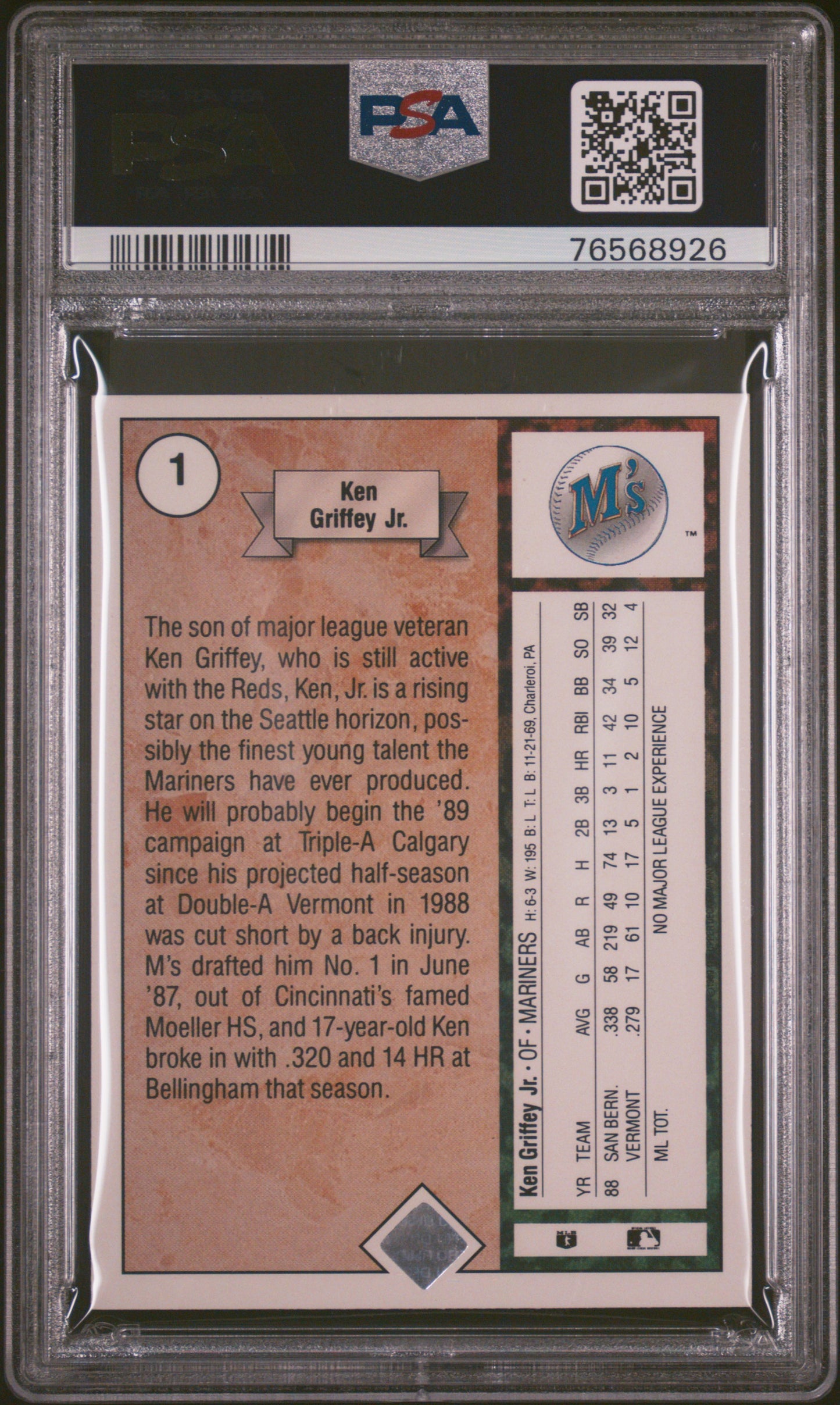 1989 Upper Deck Ken Griffey JR. #1 Star Rookie PSA 9 Auto 10