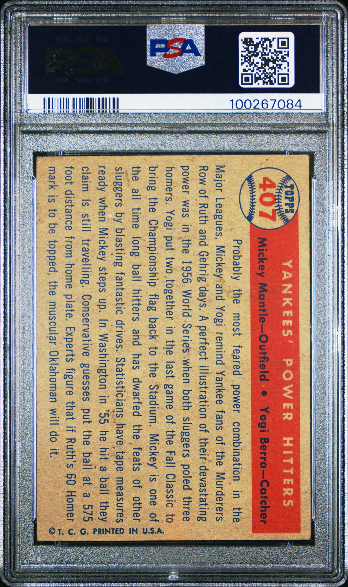 1957 Topps Berra Mantle #407 Yankees' Power Hitters PSA 4