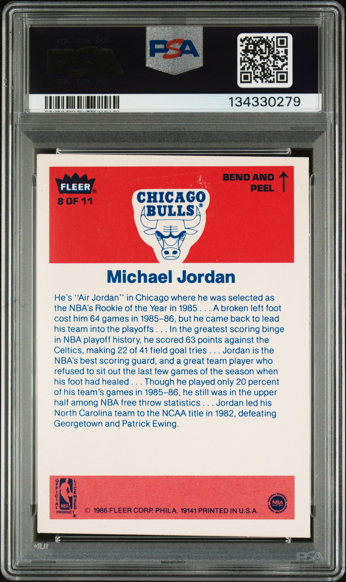 1986 Fleer Sticker Michael Jordan #8 PSA 3