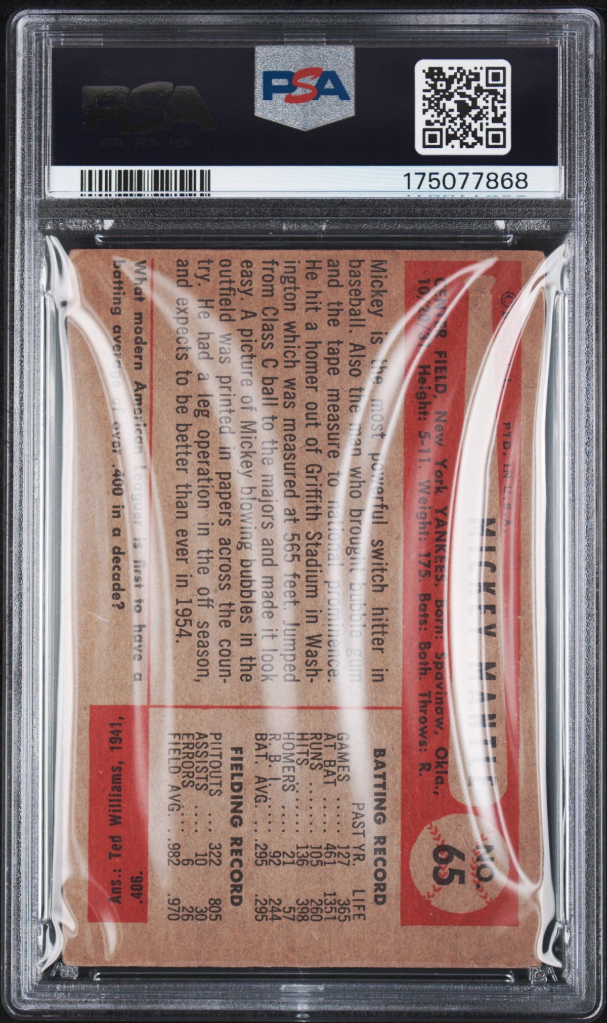 1954 Bowman Mickey Mantle #65 PSA 1