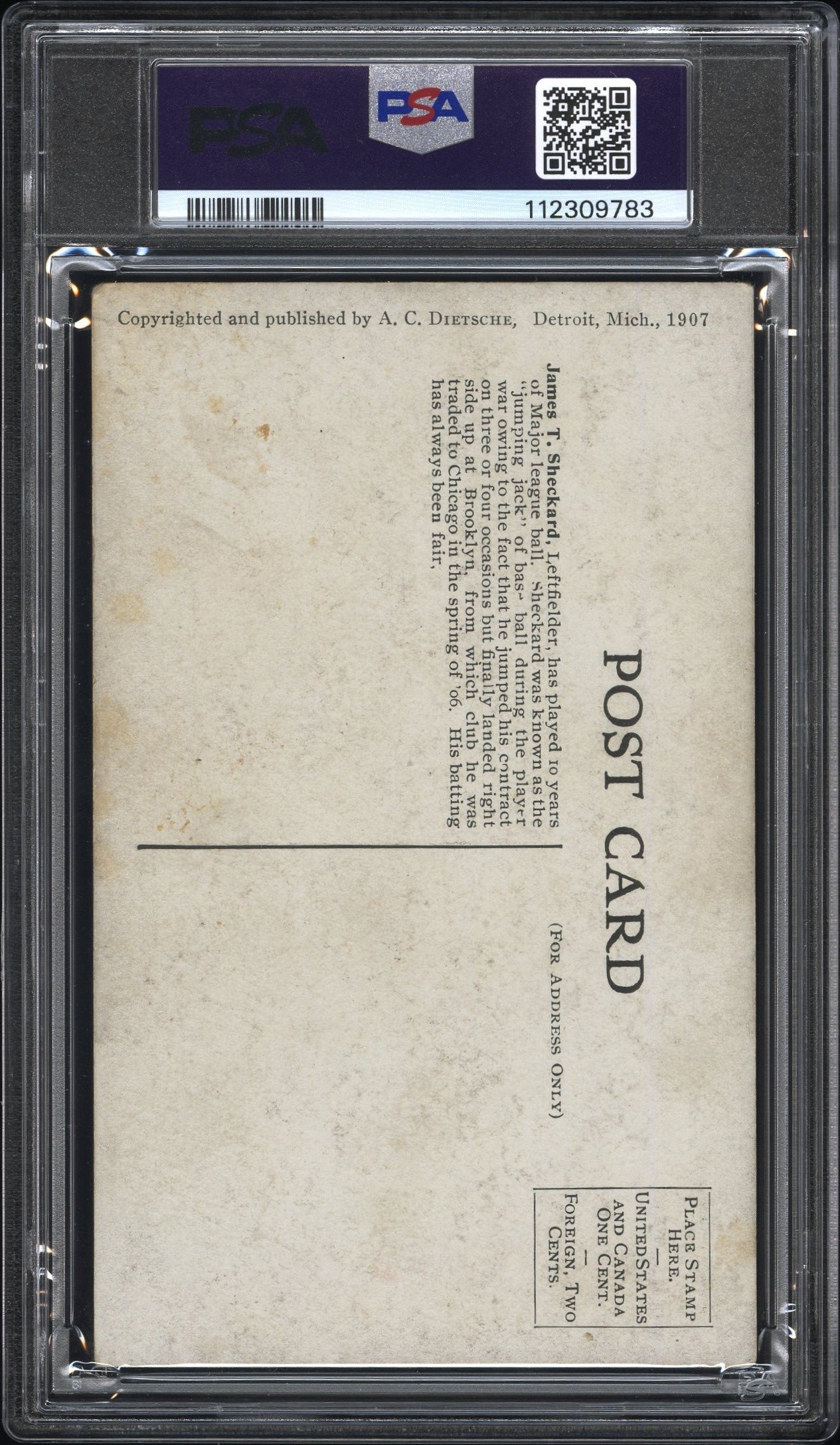 1907 Dietsche Chicago Cubs Postcards James T. Sheckard PSA 3
