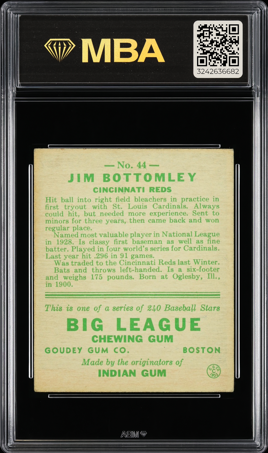 1933 Goudey Jim Bottomley #44 MBA 4.5