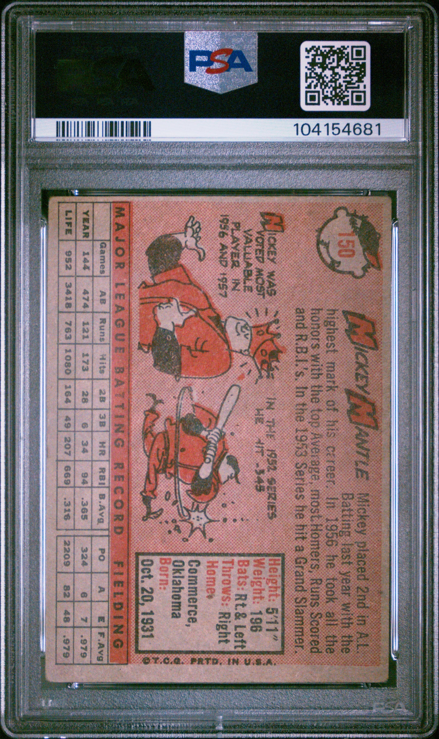 1958 Topps Mickey Mantle #150 PSA 3