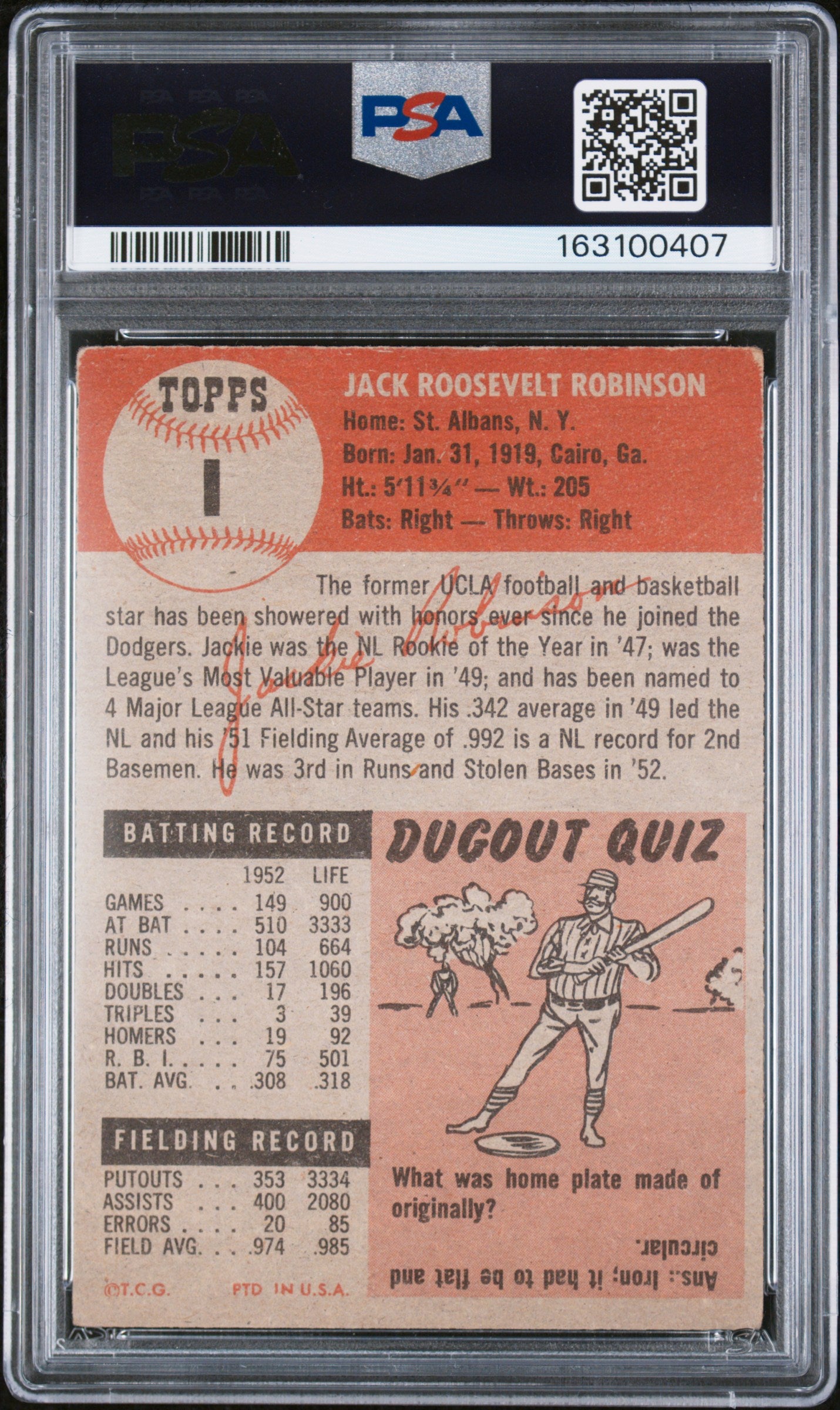 1953 Topps Jackie Robinson #1 PSA 3