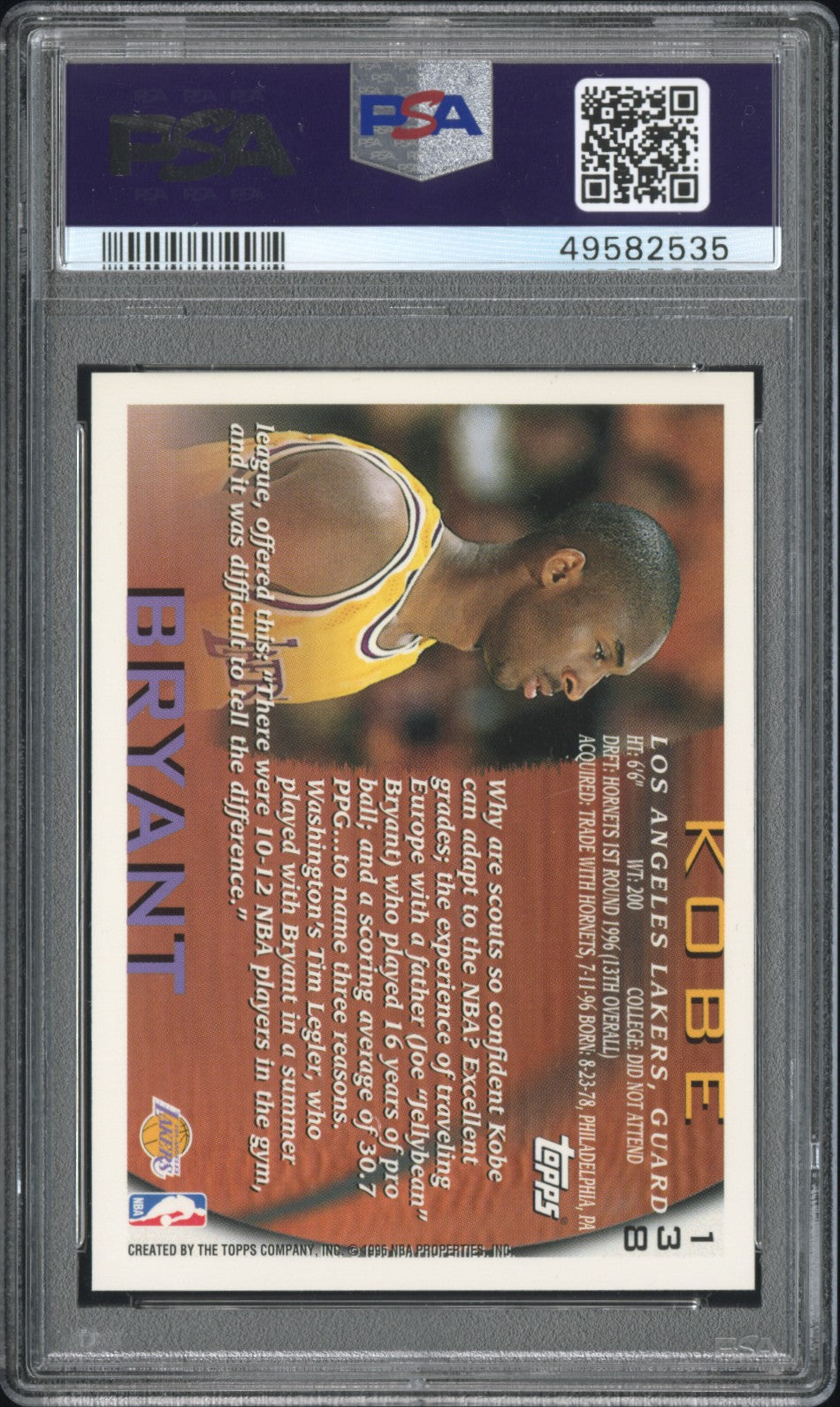 1996 Topps Kobe Bryant #138 PSA 10
