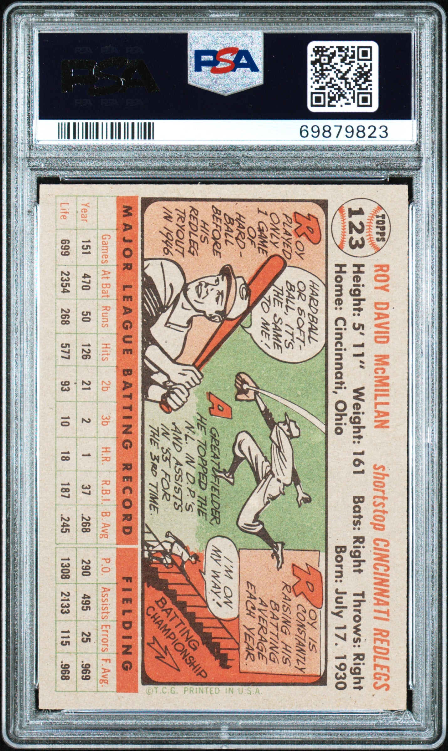 1956 Topps Roy Mcmillan #123 Gray Back PSA 8