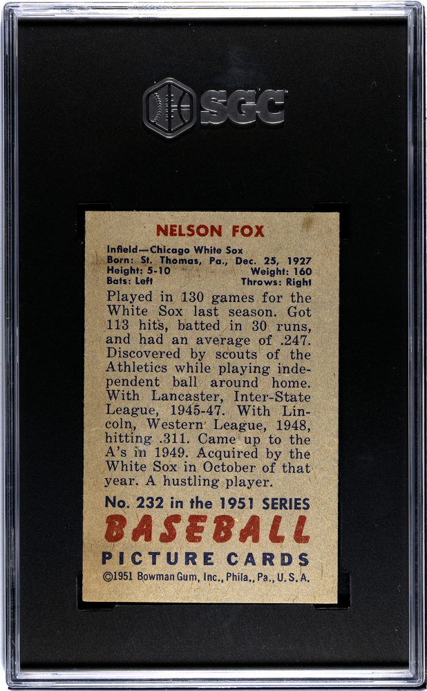 1951 Bowman Nelson Fox #232 SGC 4