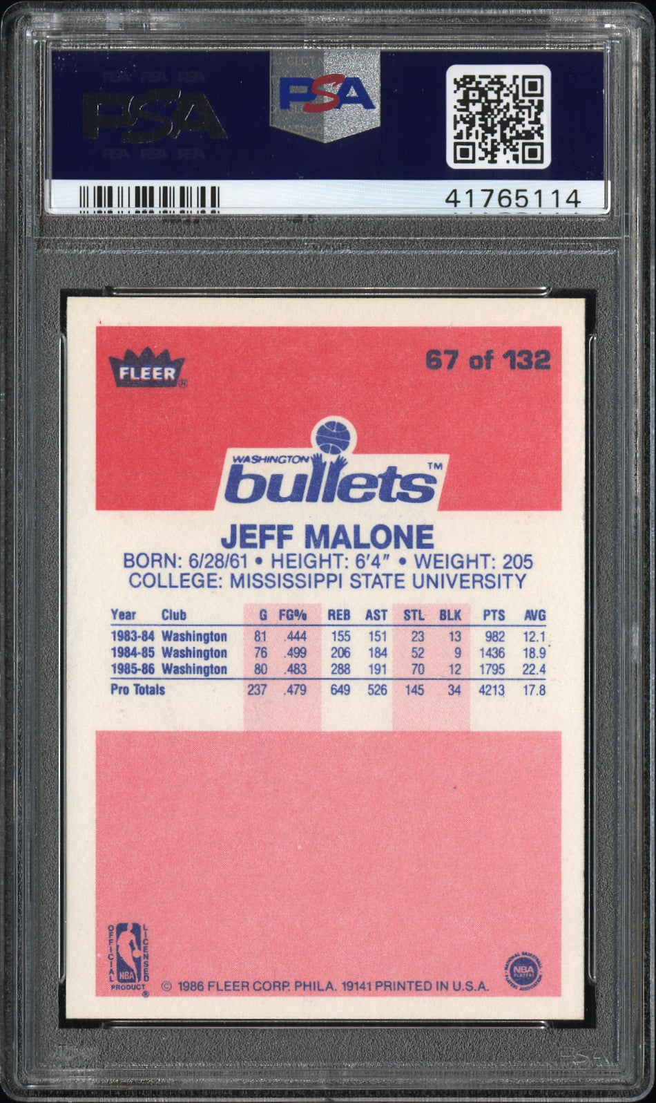 1986 Fleer Jeff Malone #67 PSA 9