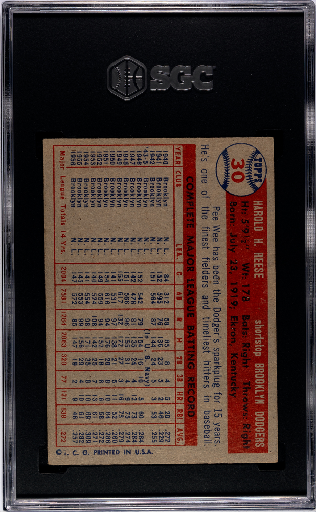 1957 Topps Pee Wee Reese #30 SGC 4