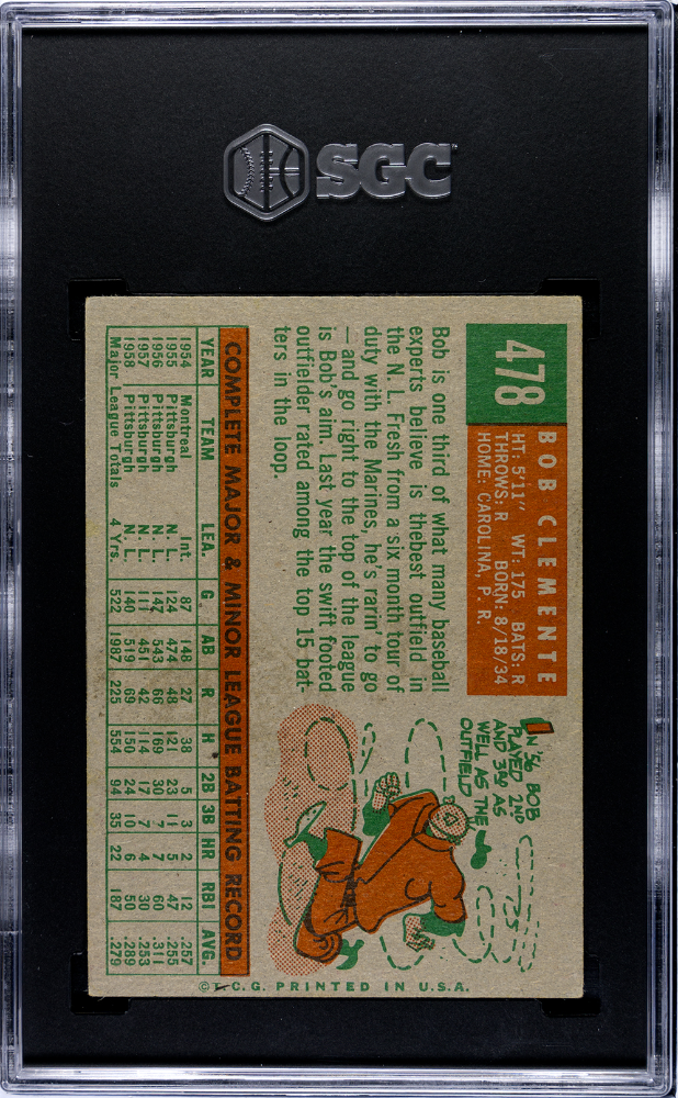 1959 Topps Bob Clemente #478 SGC 4
