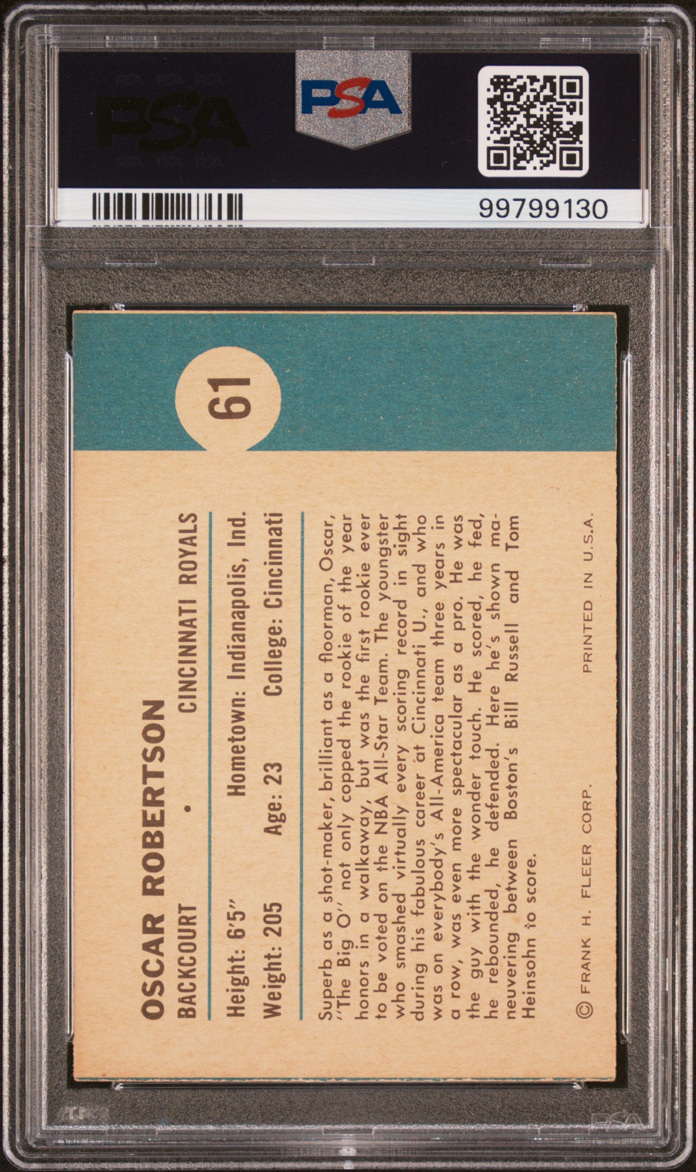 1961 Fleer Oscar Robertson #61 In Action Oc PSA 7