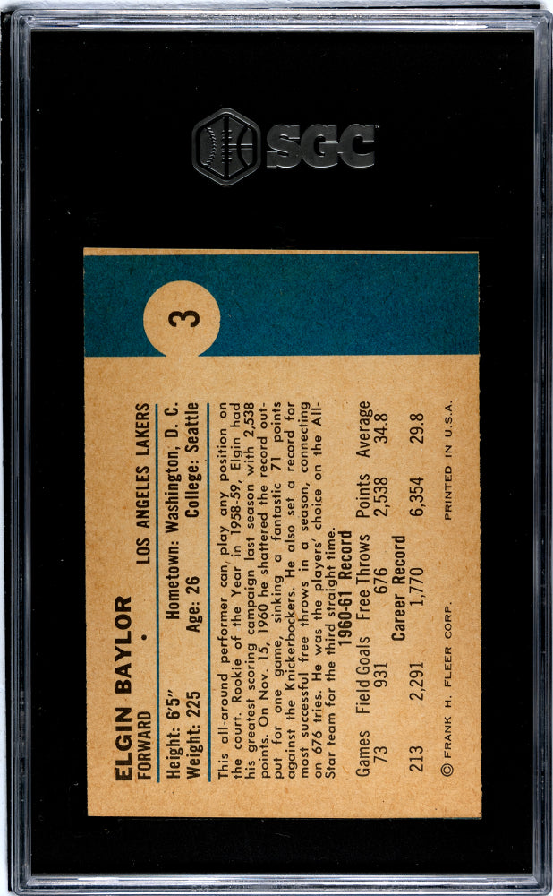 1961 Fleer Elgin Baylor #3 SGC 6