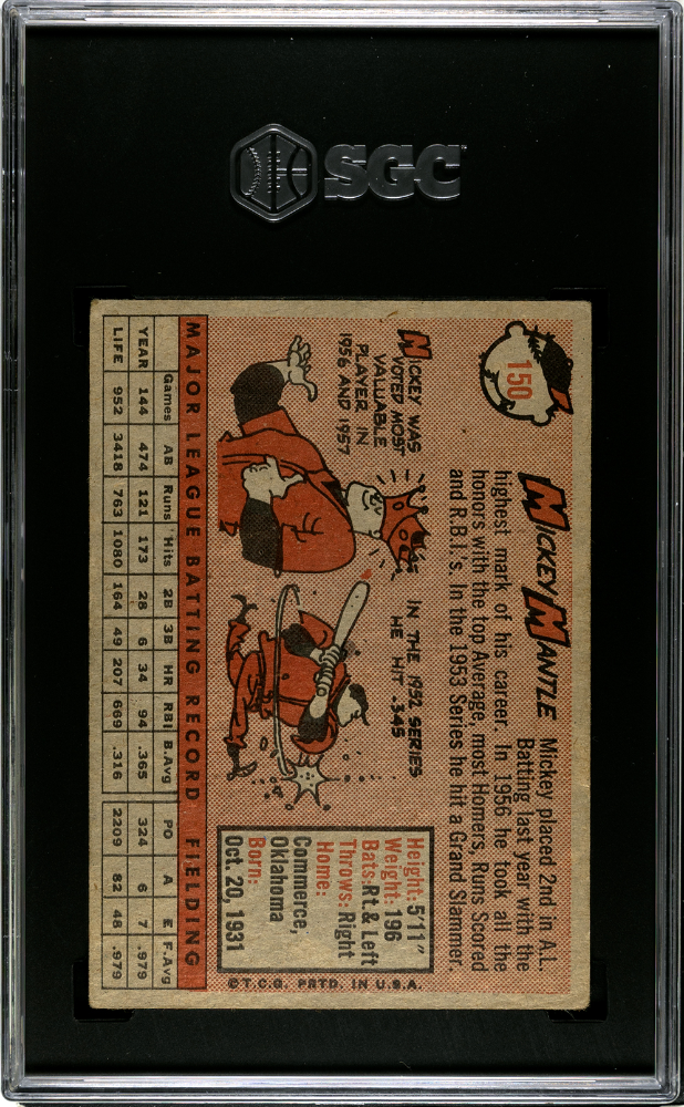 1958 Topps Mickey Mantle #150 SGC 3