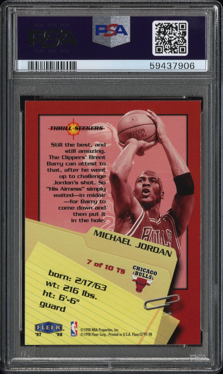 1997 Fleer Thrill Seekers Michael Jordan #7 PSA 9
