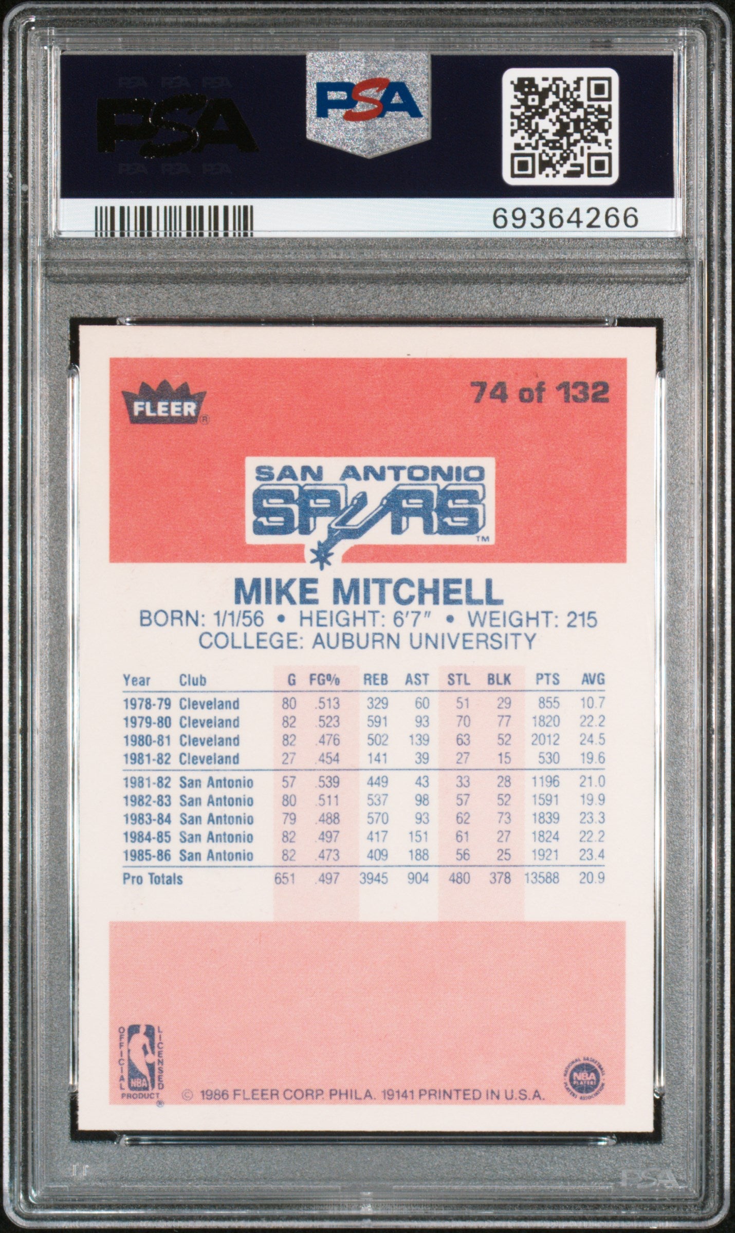1986 Fleer Mike Mitchell #74 PSA 9