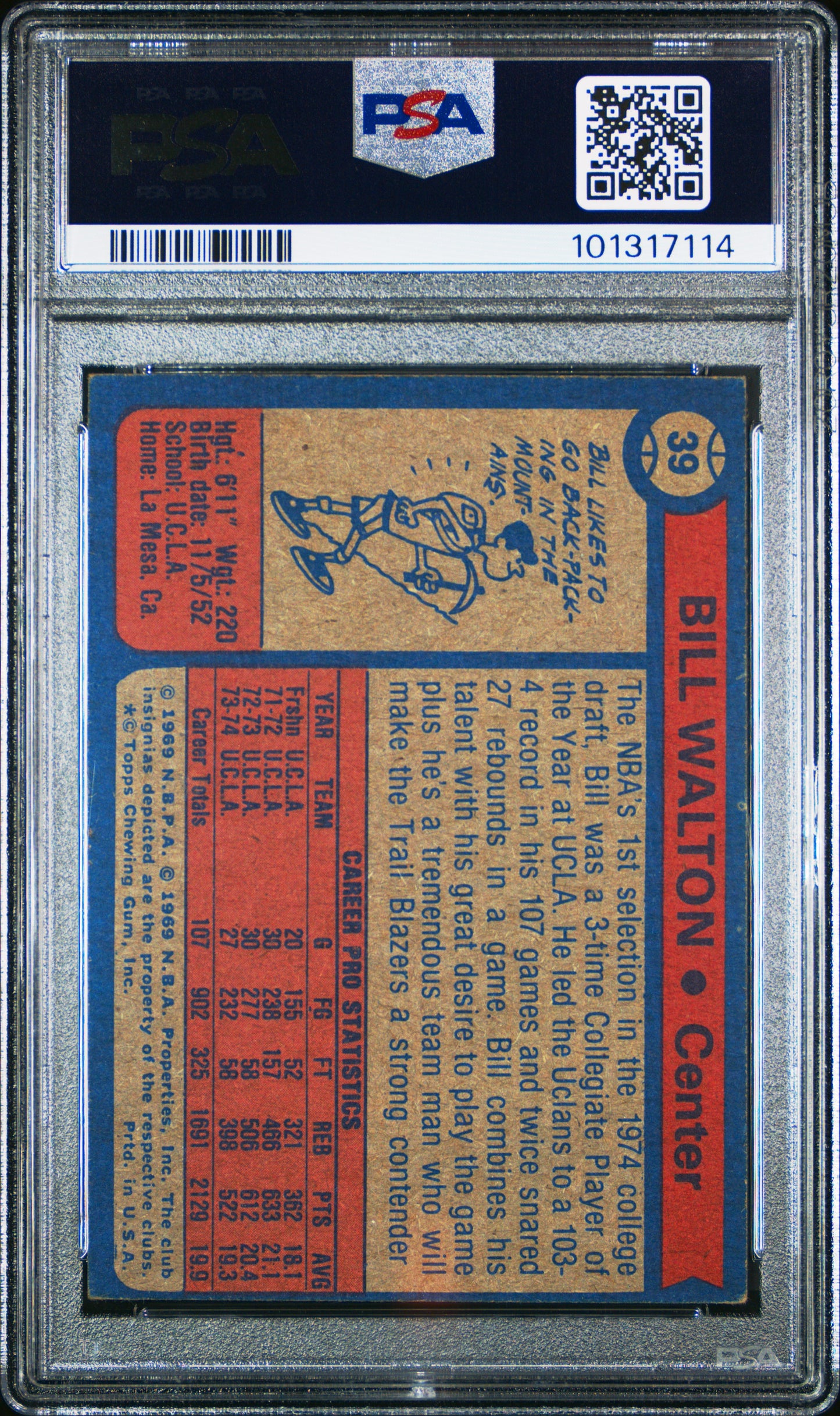 1974 Topps Bill Walton #39 PSA 4
