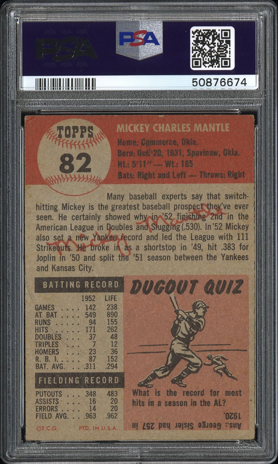1953 Topps Mickey Mantle #82 PSA 3