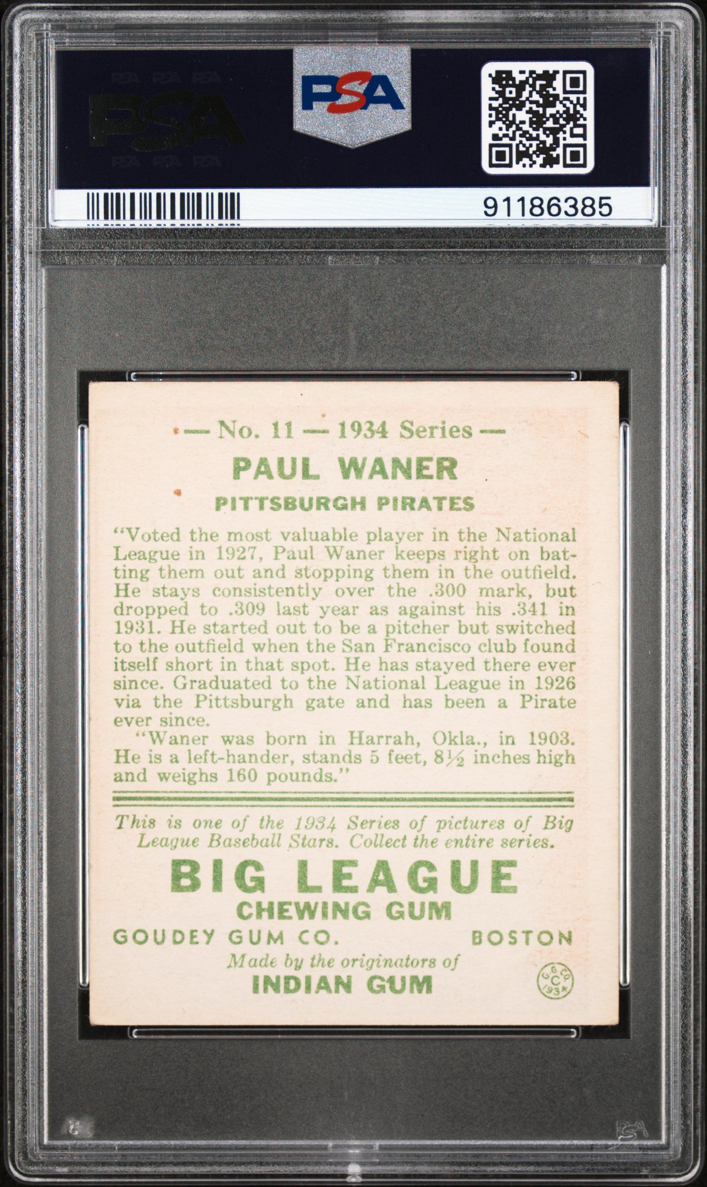 1934 Goudey Paul Waner #11 PSA 4