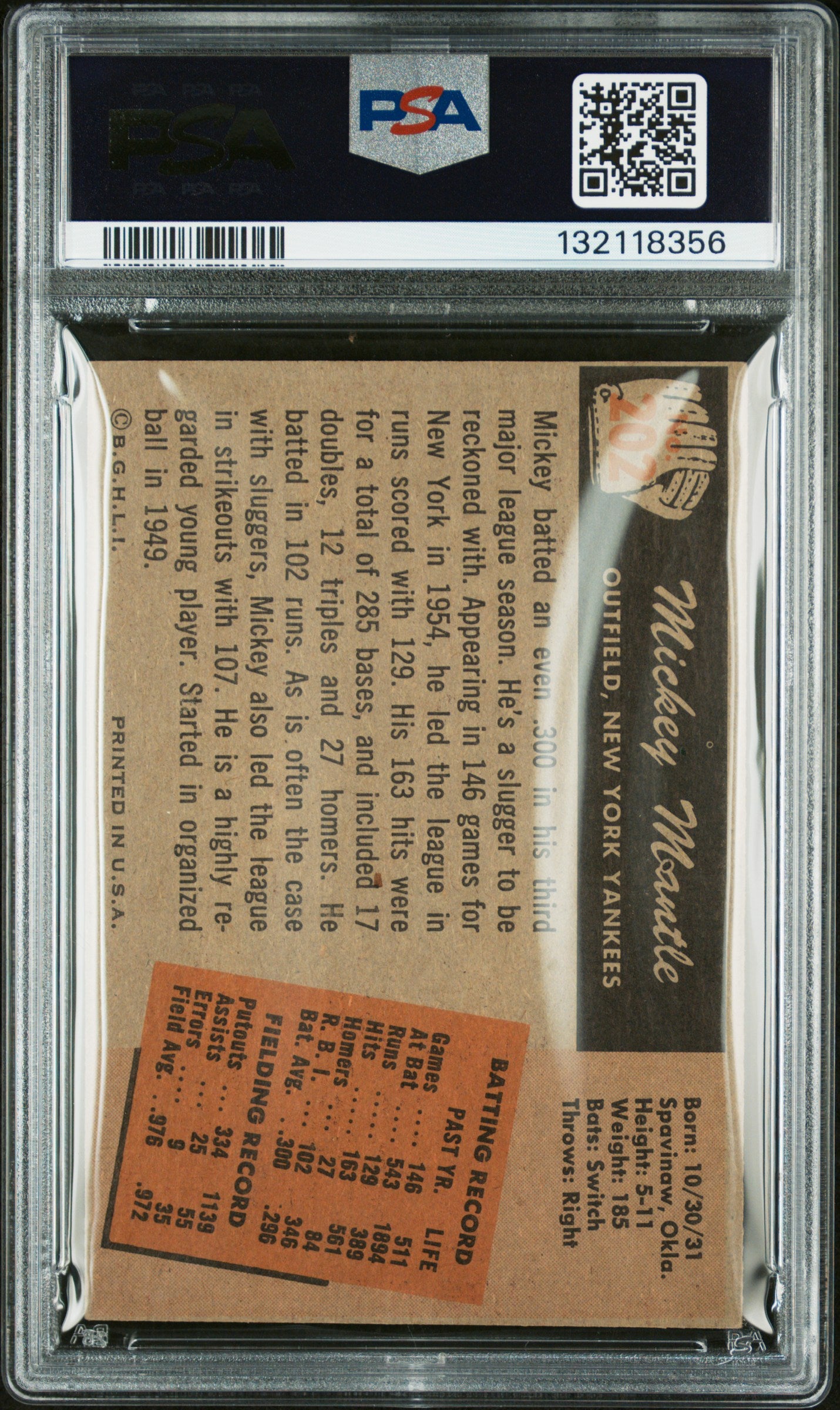 1955 Bowman Mickey Mantle #202 PSA 4