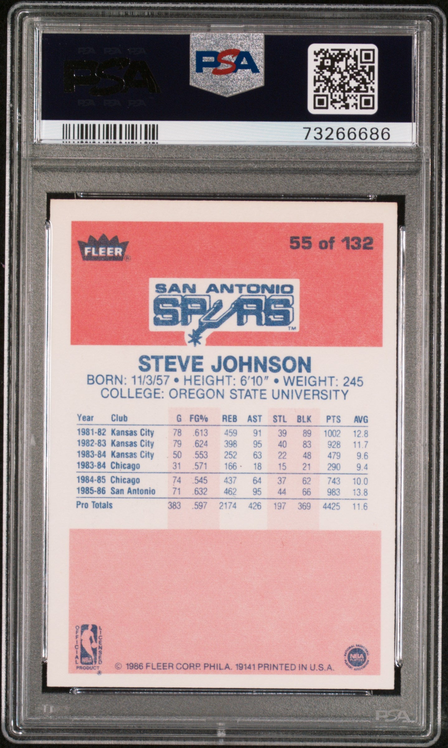 1986 Fleer Steve Johnson #55 PSA 9
