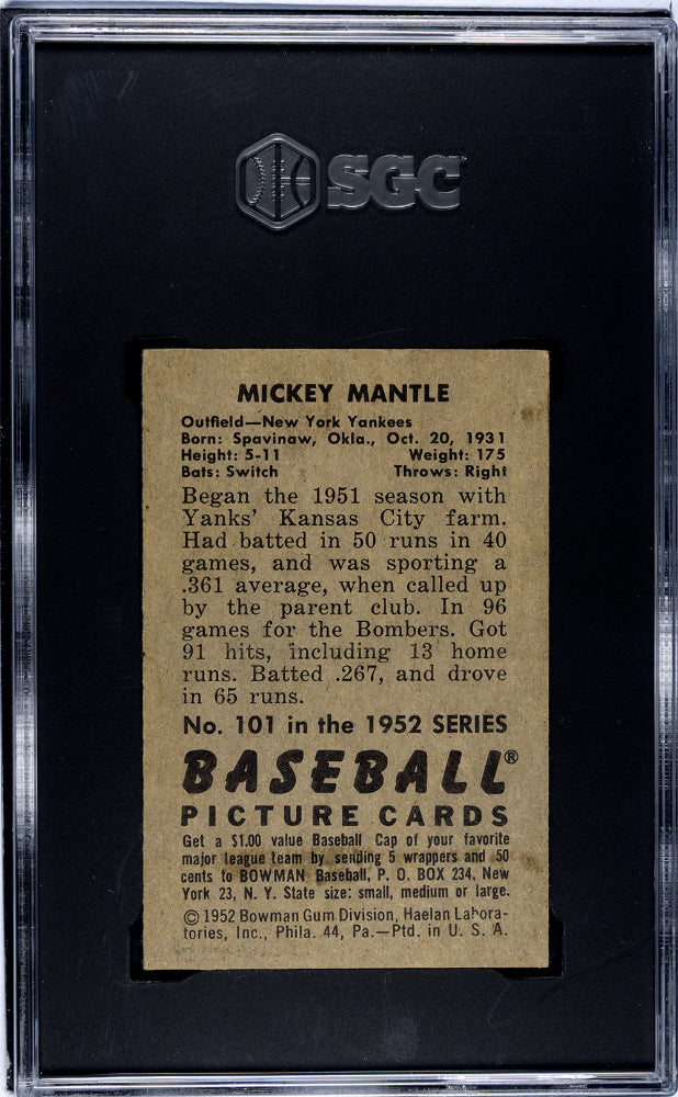 1952 Bowman Mickey Mantle #101 SGC 3.5