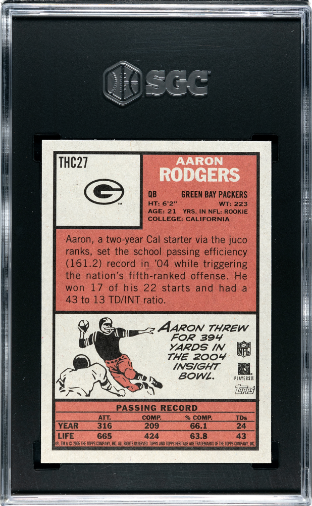 2005 Topps Heritage Aaron Rodgers #THC27 Foilboard SGC 10