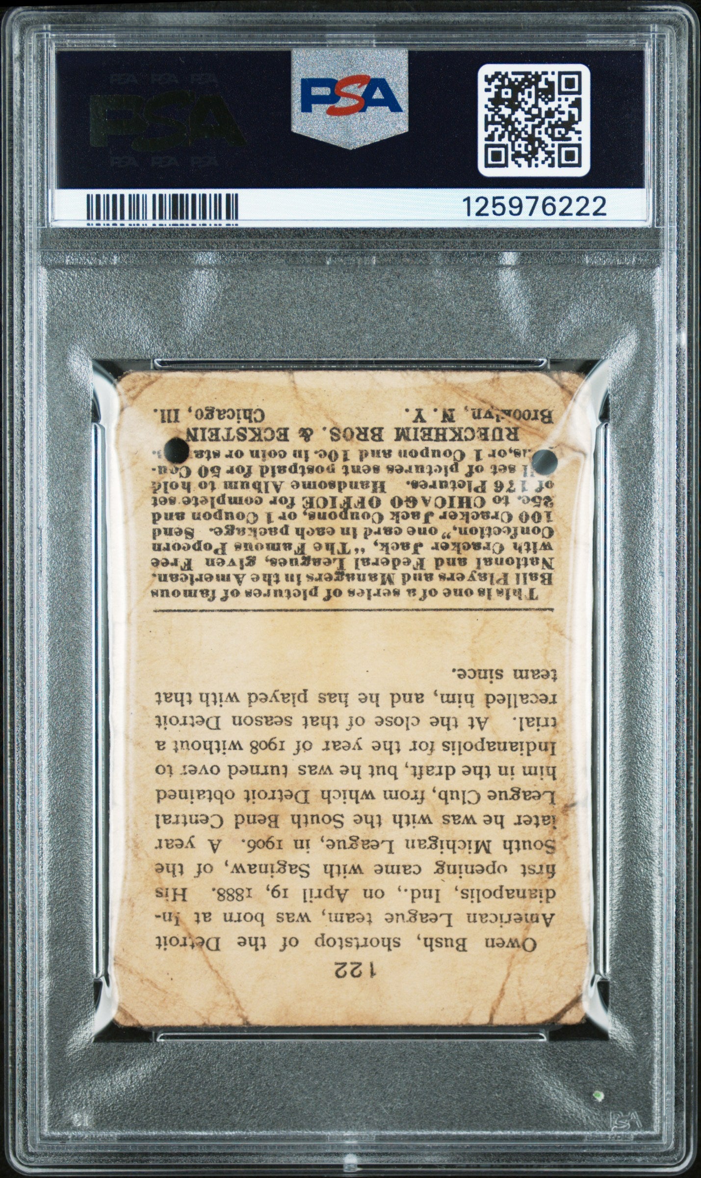 1915 Cracker Jack Owen Bush #122 PSA 1