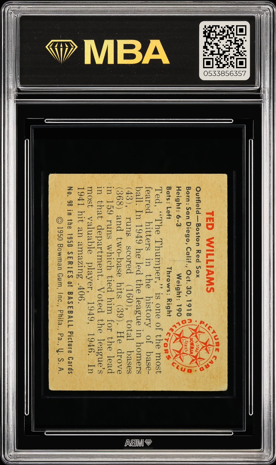 1950 Bowman Ted Williams #98 MBA 3