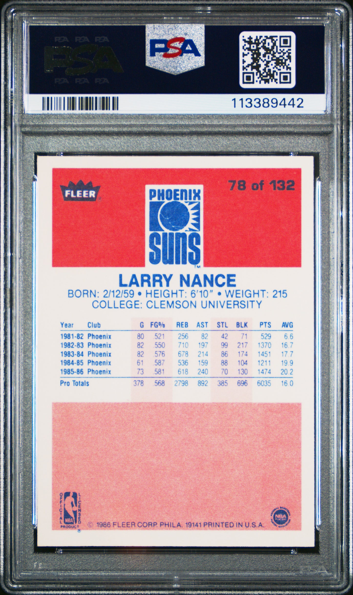 1986 Fleer Larry Nance #78 PSA 9