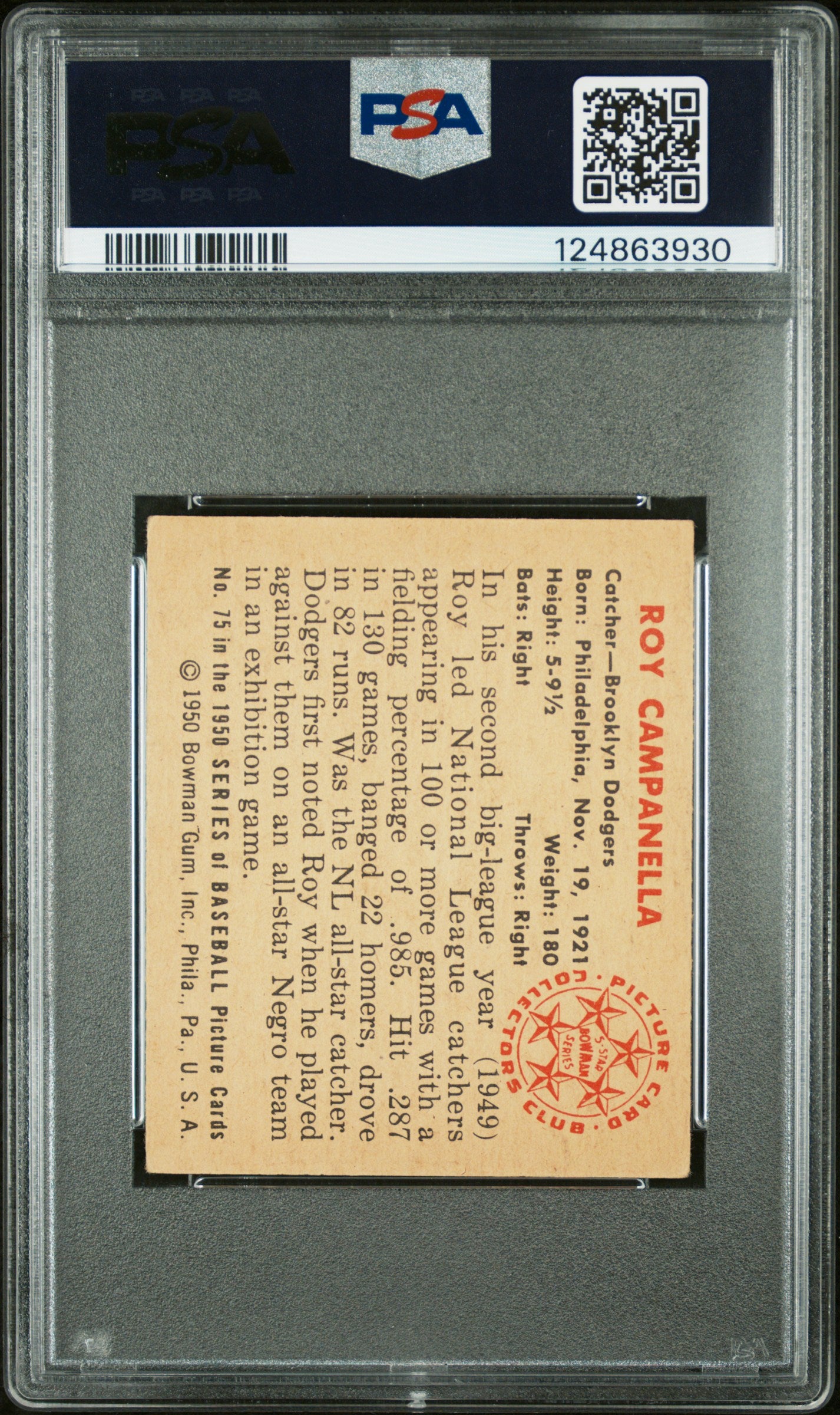 1950 Bowman Roy Campanella #75 PSA 4