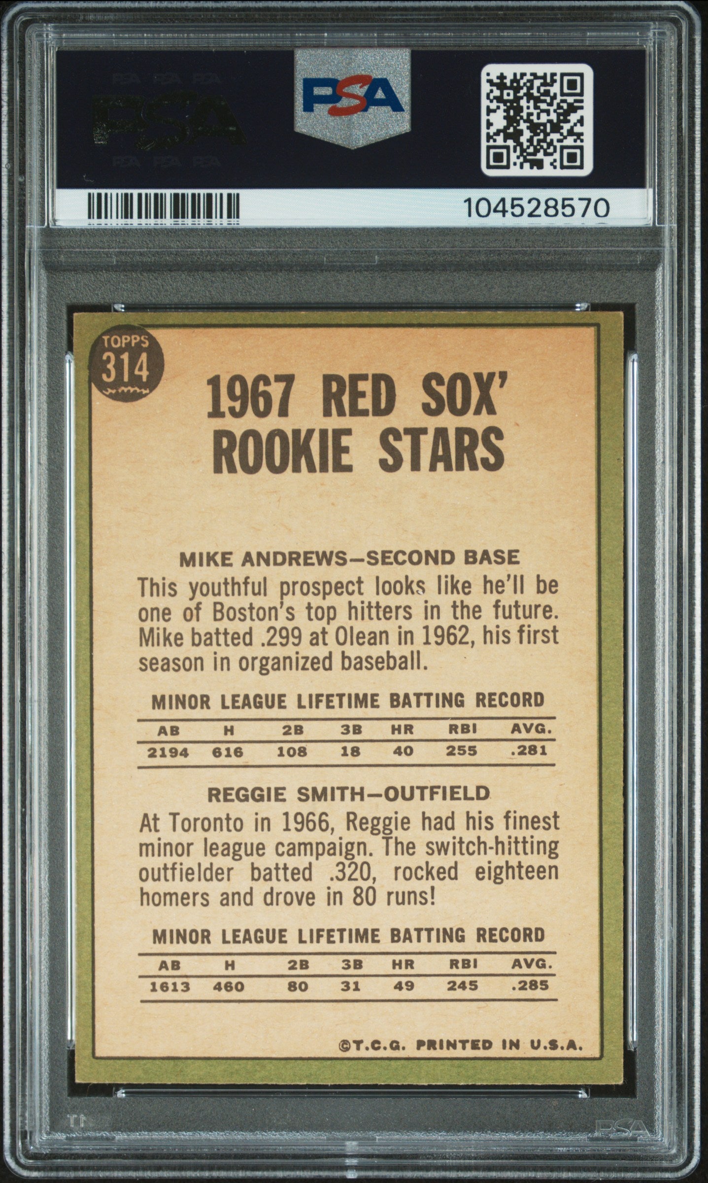 1967 Topps Red Sox Rookies #314 Red Sox Rookies PSA 8 Auto 10