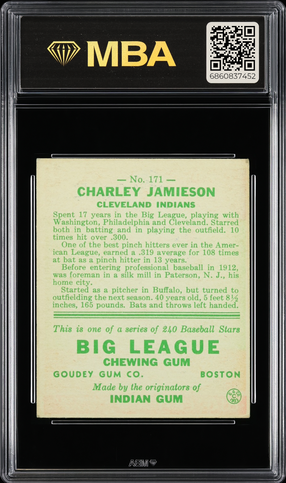 1933 Goudey Charley Jamieson #171 MBA 4