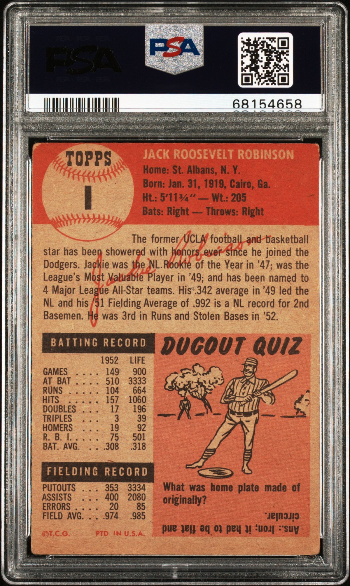 1953 Topps Jackie Robinson #1 PSA 3