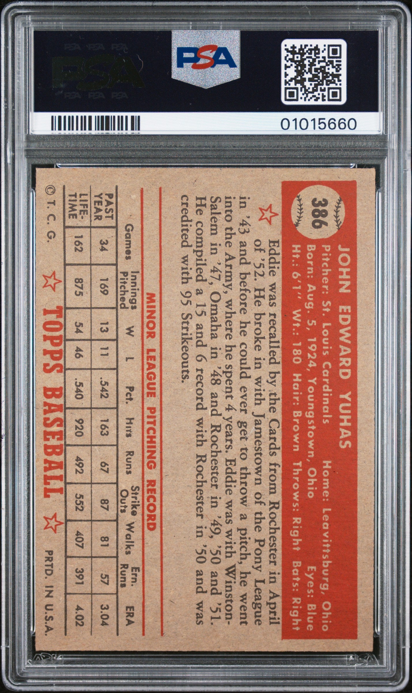 1952 Topps Eddie Yuhas #386 PSA 7
