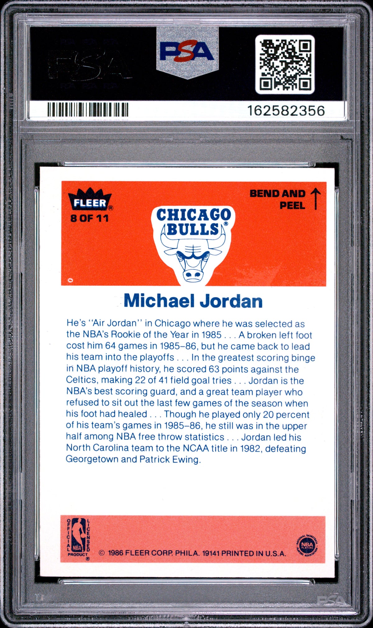 1986 Fleer Sticker Michael Jordan #8 PSA 6