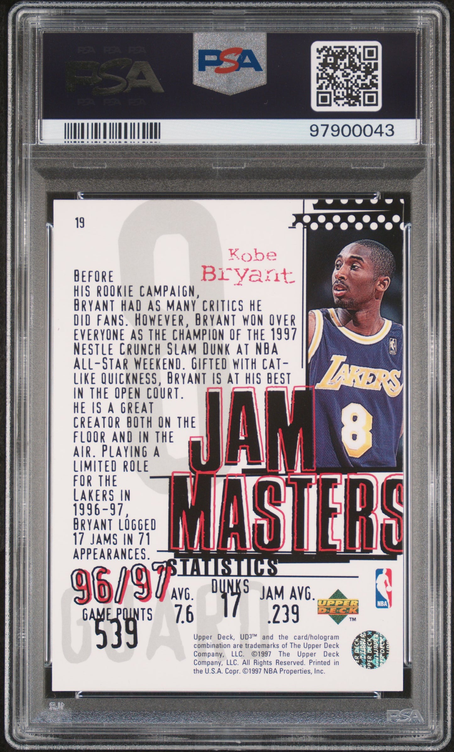 1997 Ud3 Kobe Bryant #19 PSA 9