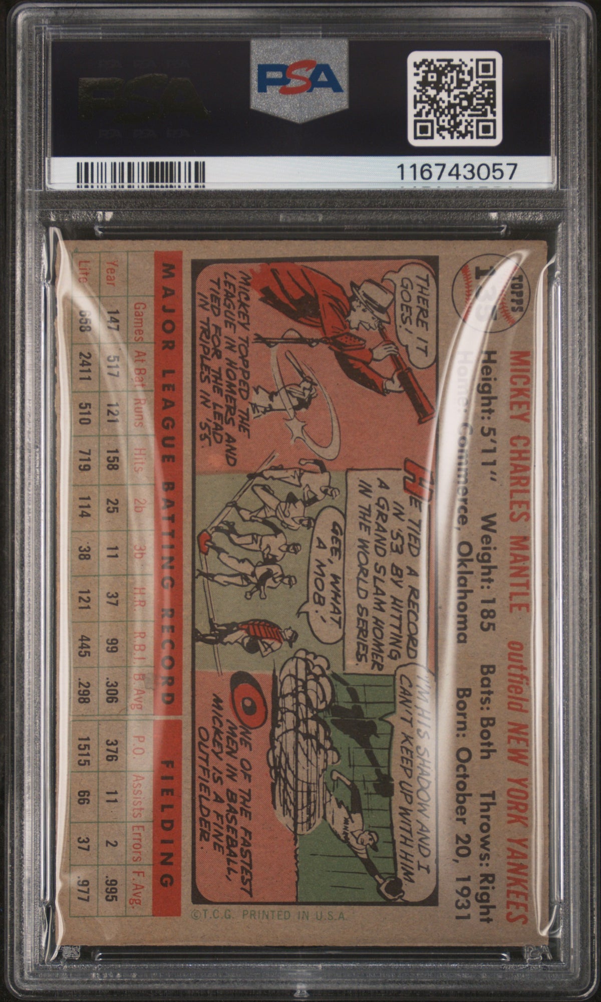 1956 Topps Mickey Mantle #135 Gray Back PSA 6