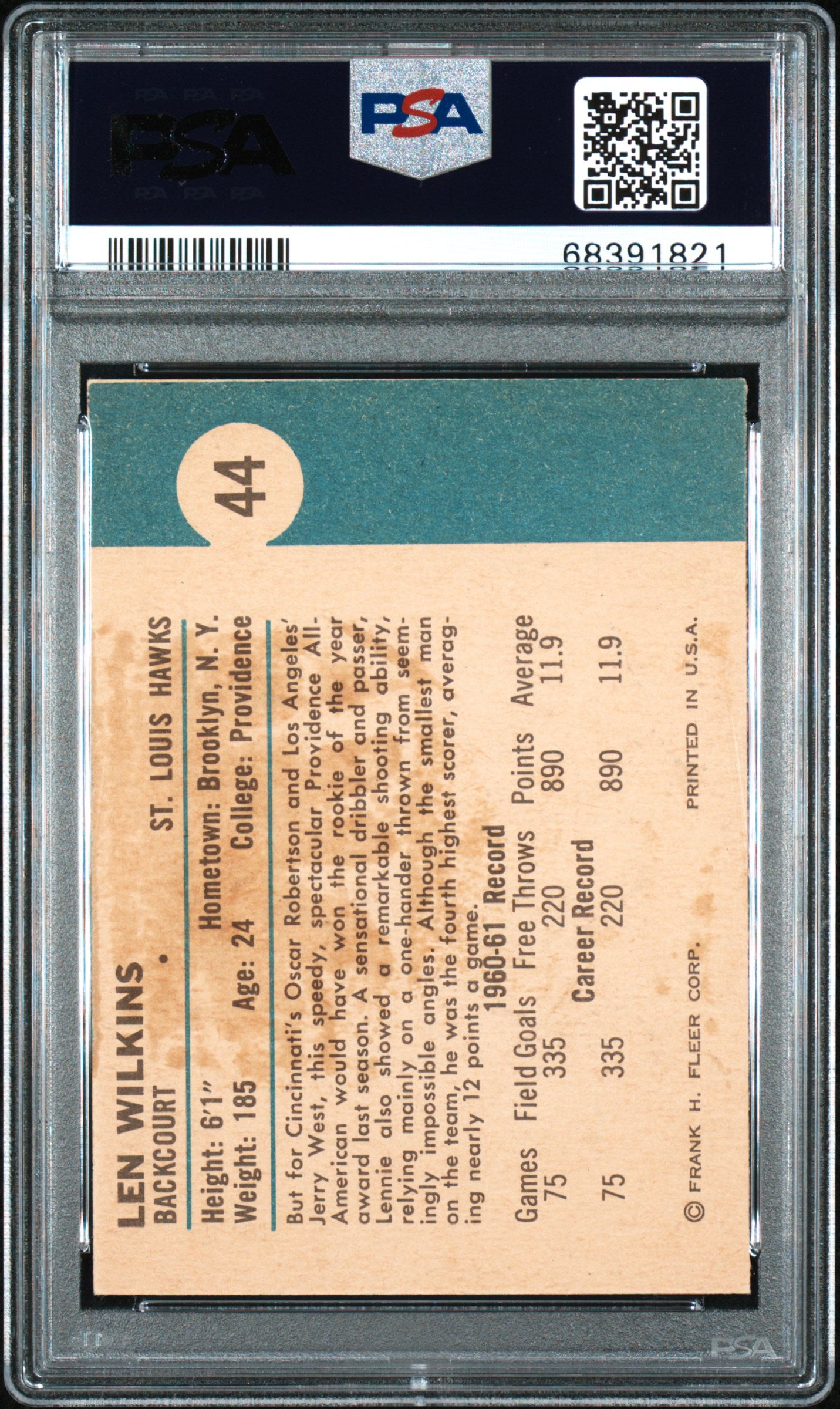 1961 Fleer Len Wilkins #44 PSA 6 Oc