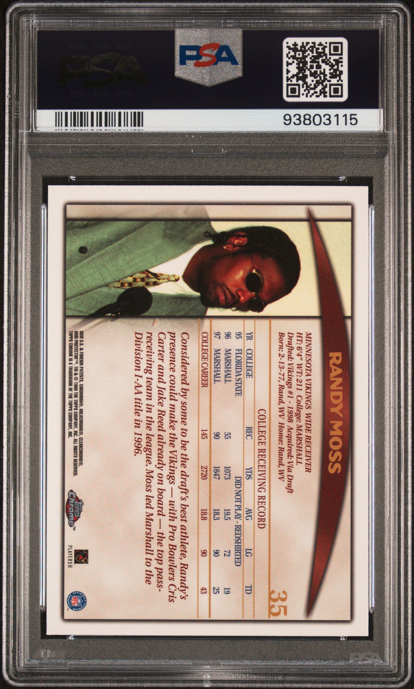 1998 Topps Chrome Randy Moss #35 PSA 10