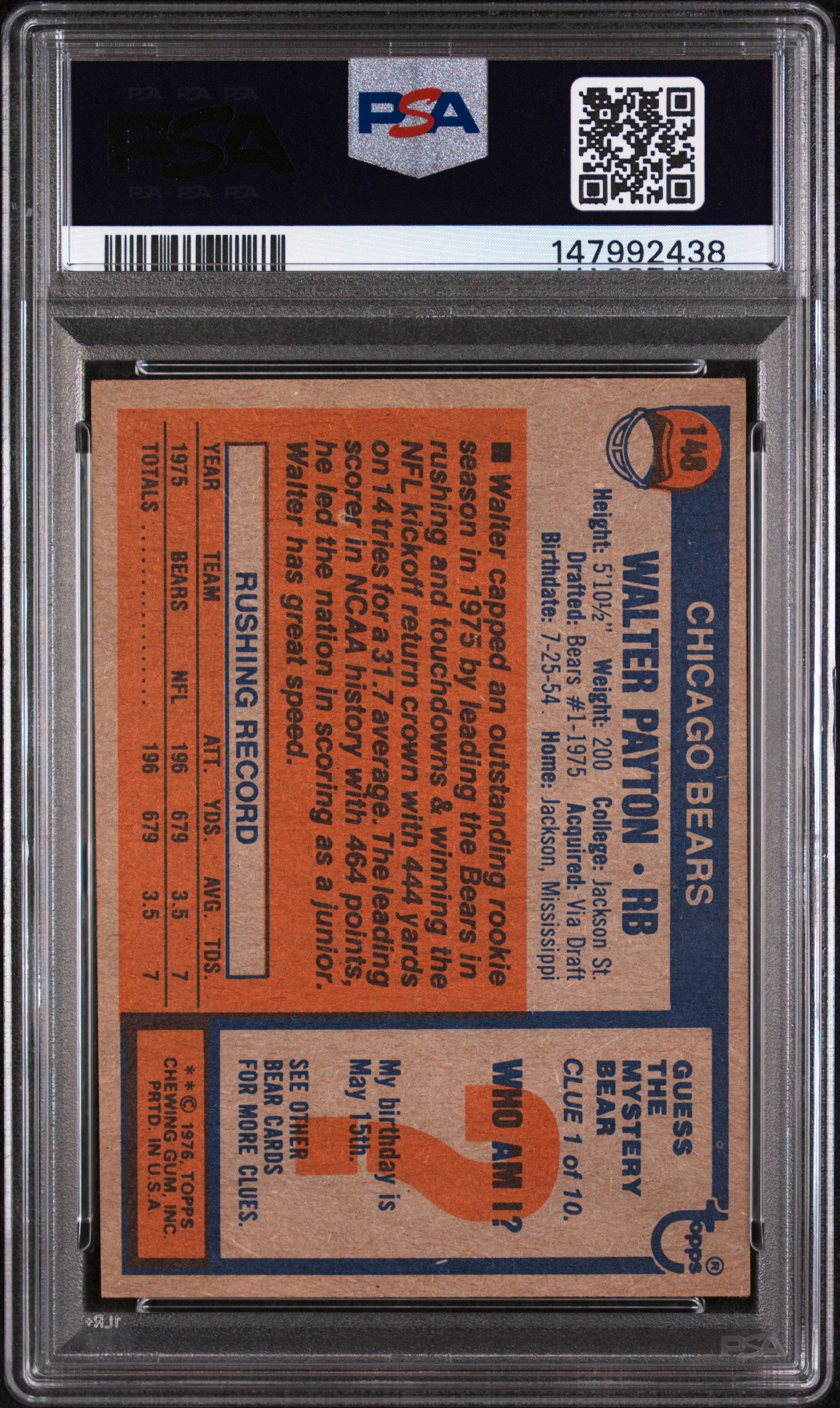 1976 Topps Walter Payton #148 PSA 4