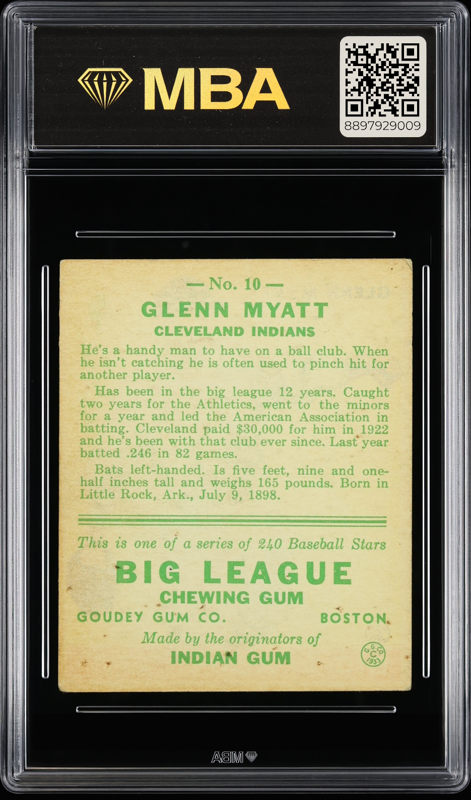 1933 Goudey Glenn Myatt #10 MBA 4
